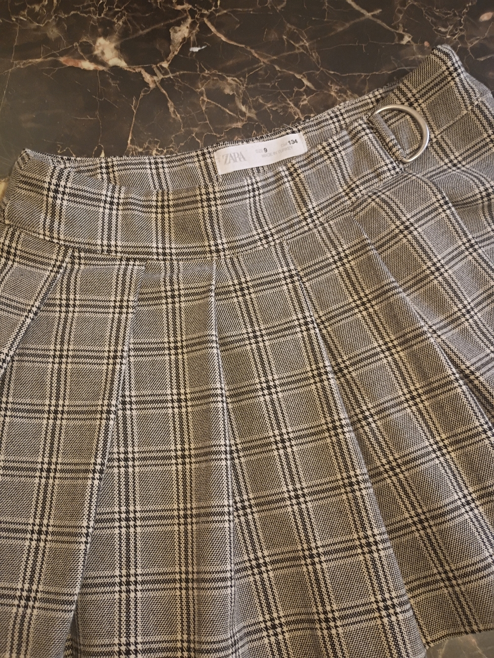 Zara Black & White Plaid Skater Skirt with Waist Ring